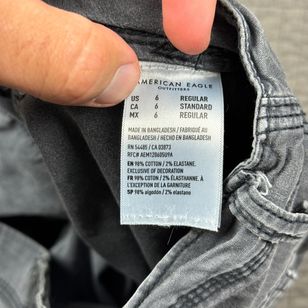 American Eagle Women 6 Regular Gray Cargo Pants Wide Leg Stretch Distressed - Picture 8 of 13